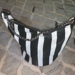 Zara Black & White Woven Striped Handbag